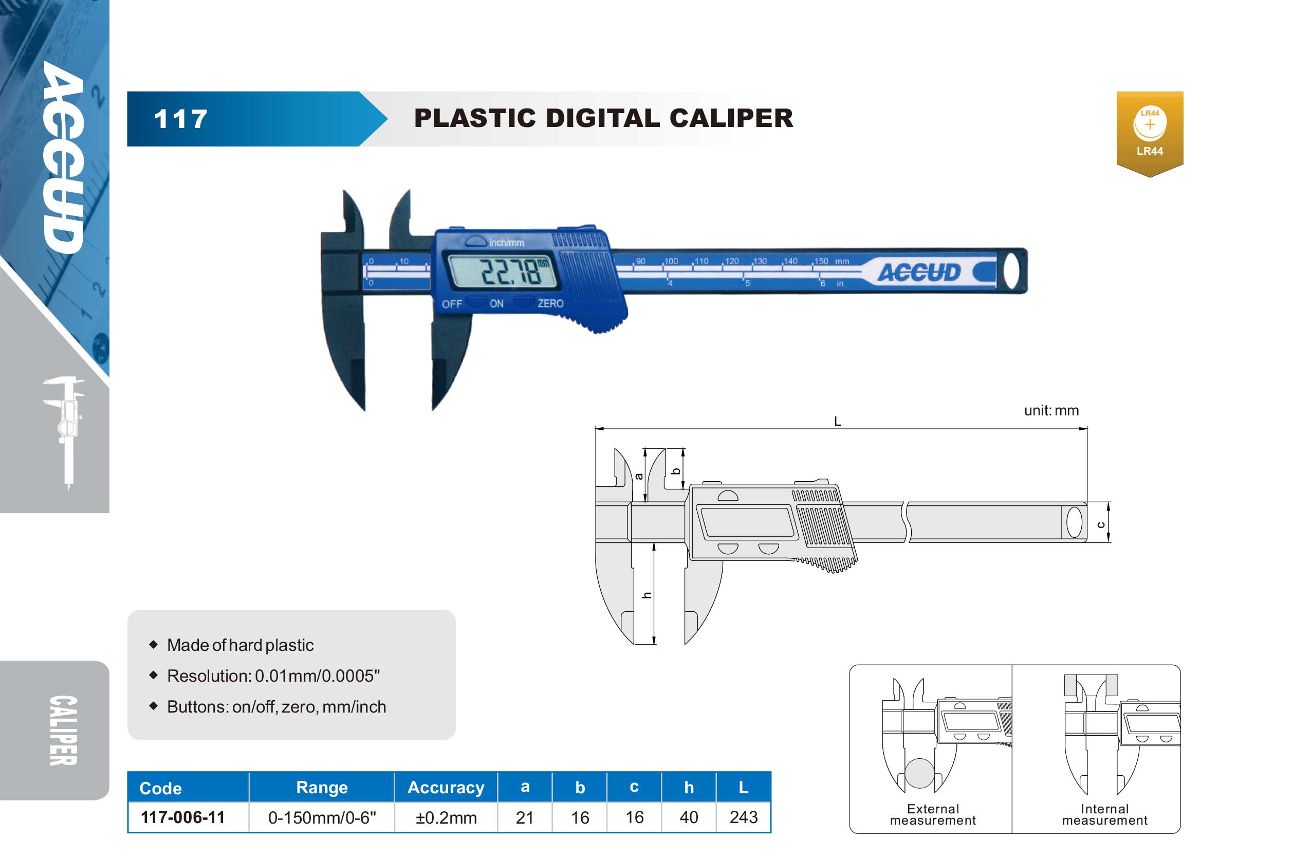 Paquímetro Digital em Resina Sintética ACCUD AC11700611 - Image 2