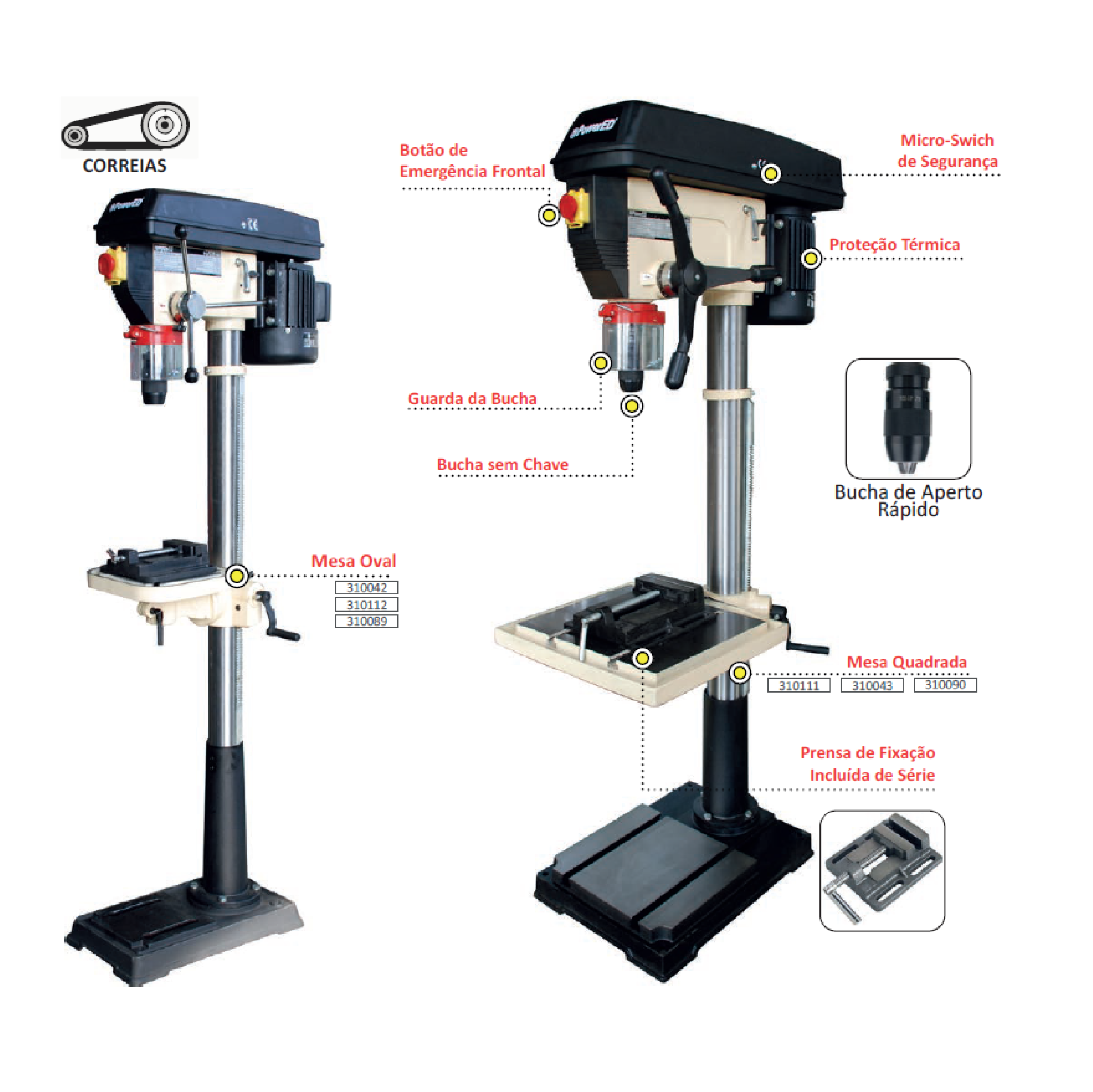 Engenho de Furar de Coluna Velocidade Variável 25mm 900W 230V POWERED PDP51025GV