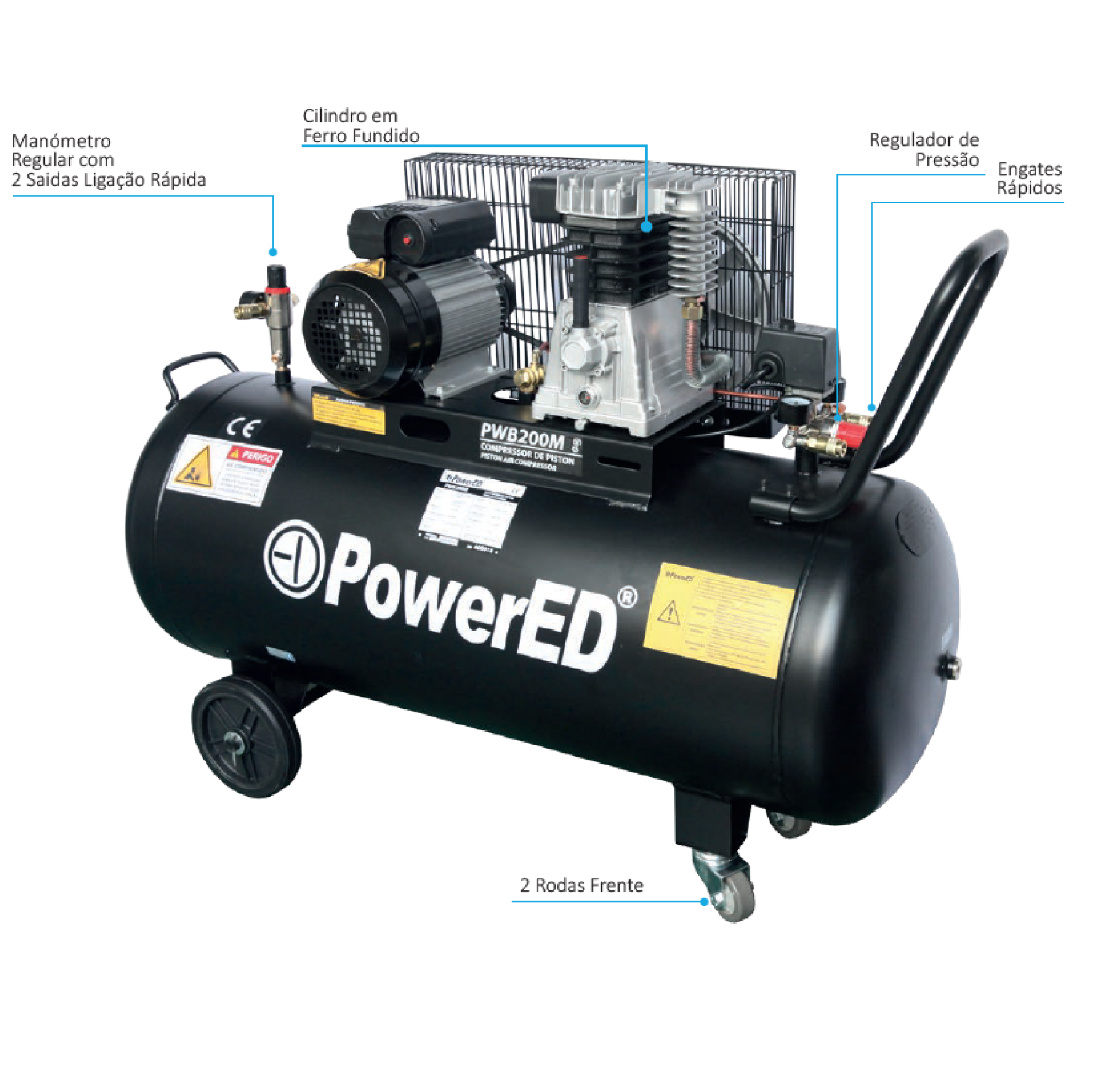 Compressor de Ar 200 Litros 3HP 400V POWERED PWB200T EVO - Image 2