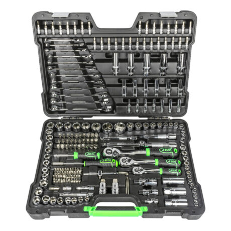 Mala de ferramentas 216 peças com soquetes 1/4", 3/8" e 1/2" - acabamento cromado JBM 54045