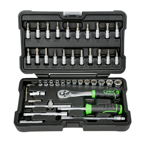 Estojo de ferramentas de 46 peças com soquetes hexagonais de 1/4" – acabamento zincado JBM 54109